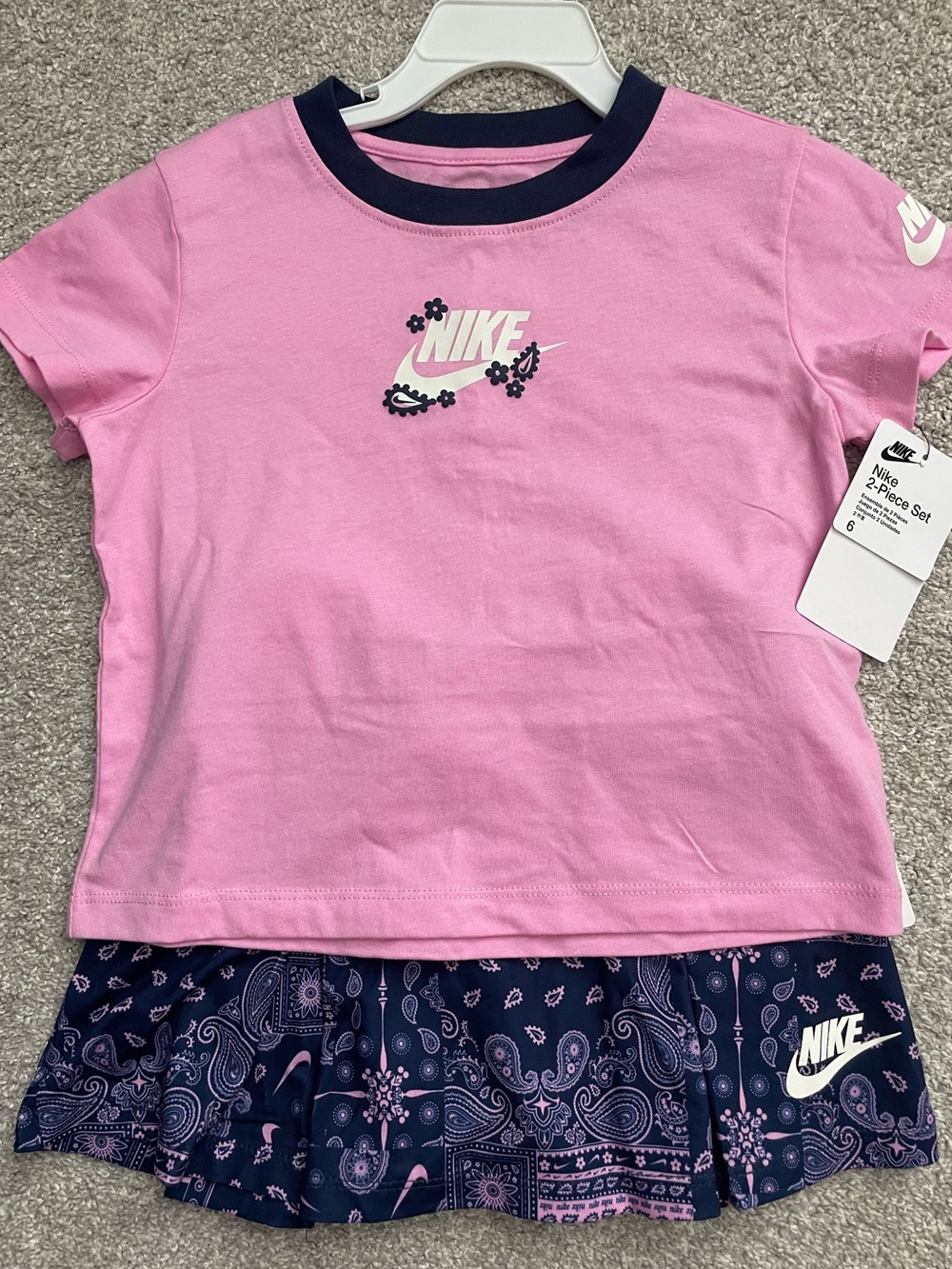 Nike Pink Top with Navy Paisley Shorts 2 Piece Set